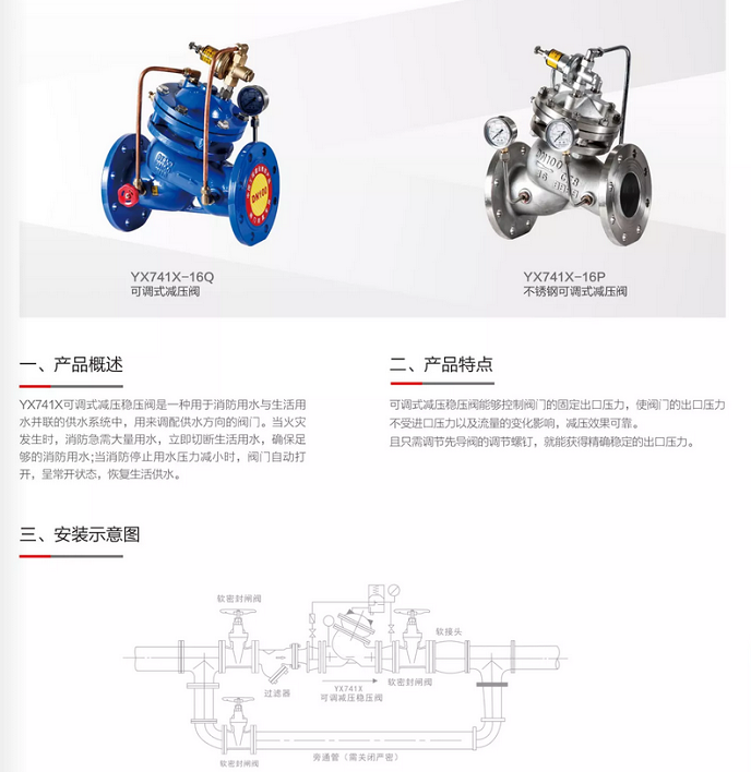 YX741X-16Q/16P法蘭可調式水減壓閥 F741X穩壓閥管道減壓閥組說明書特點安裝示意圖 YX741X-16Q/16P法蘭可調式水減壓閥 F741X穩壓閥管道減壓閥組說明書特點安裝示意圖